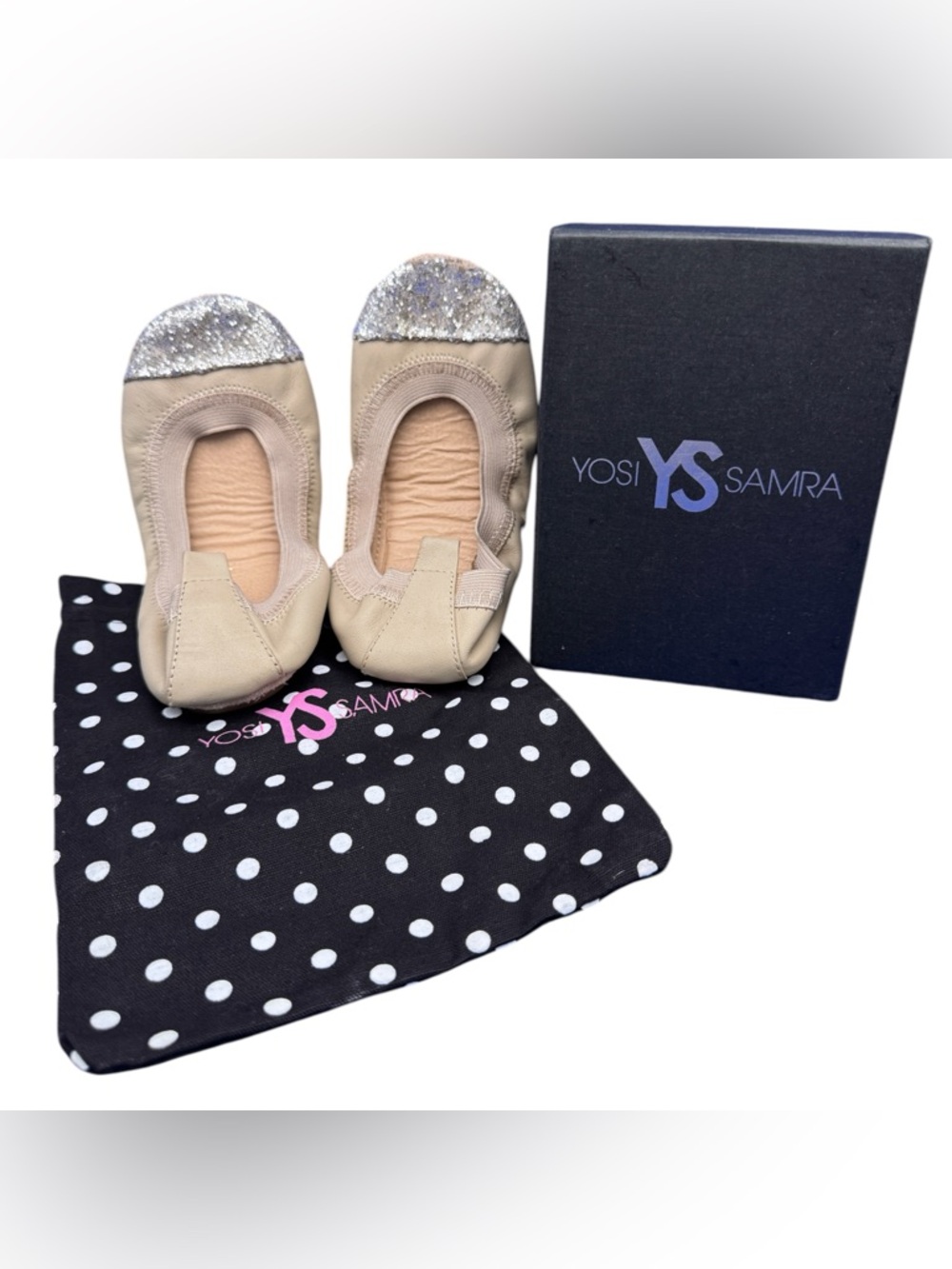 Yosi Samra Toddler Girls Ballet Flats Fawn Silver Glitter Cap Toe 13C